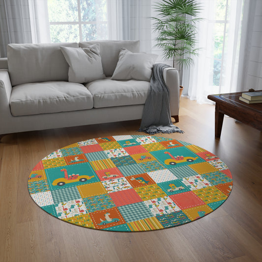 Chenille Round Rug (Go Dino Go!)