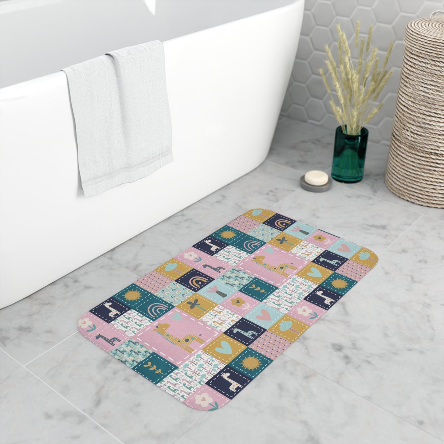 Memory Foam Bath Mat (Pink Jungle)