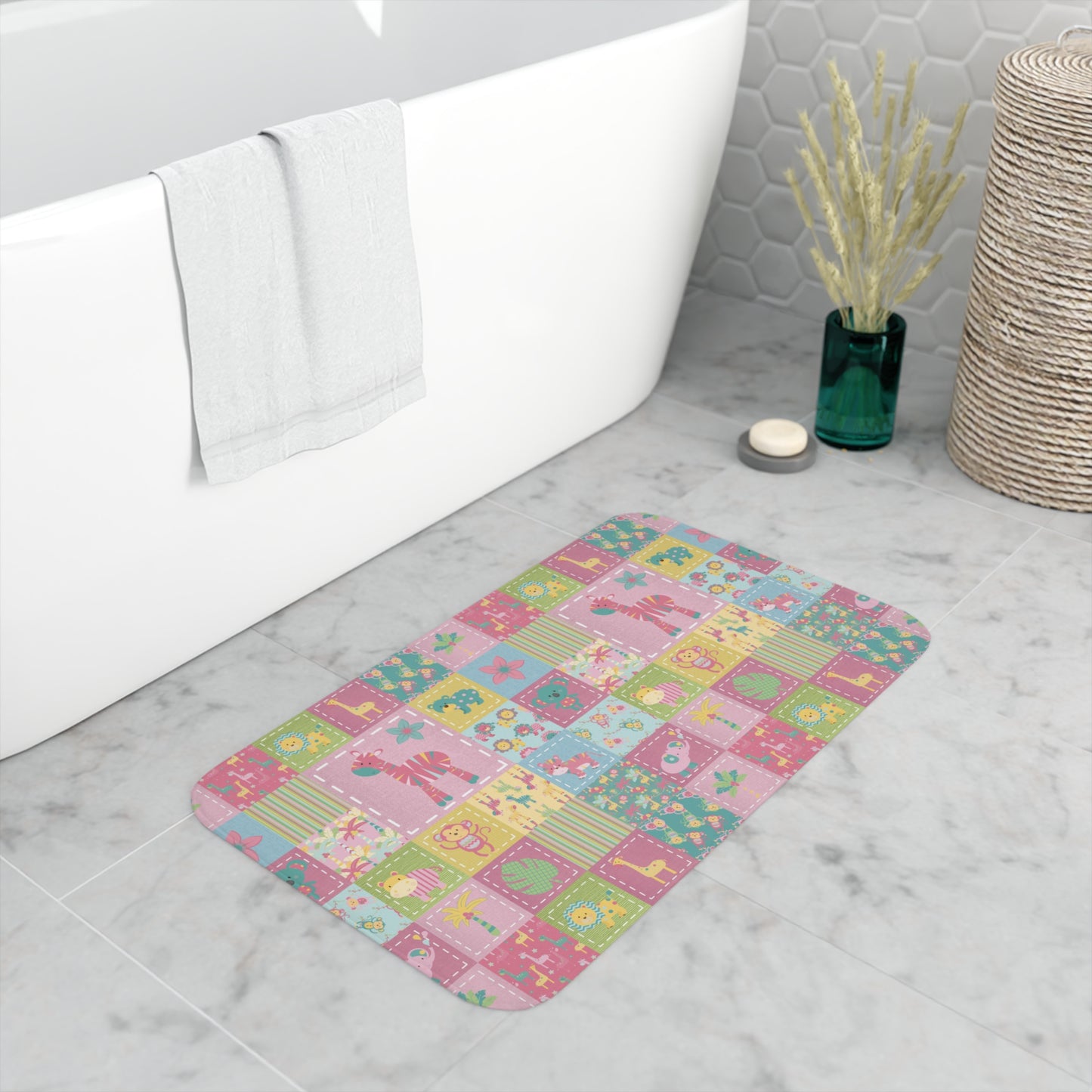 Memory Foam Bath Mat (Pink Safari)